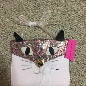 Betsey Johnson sequin cat clutch NWT